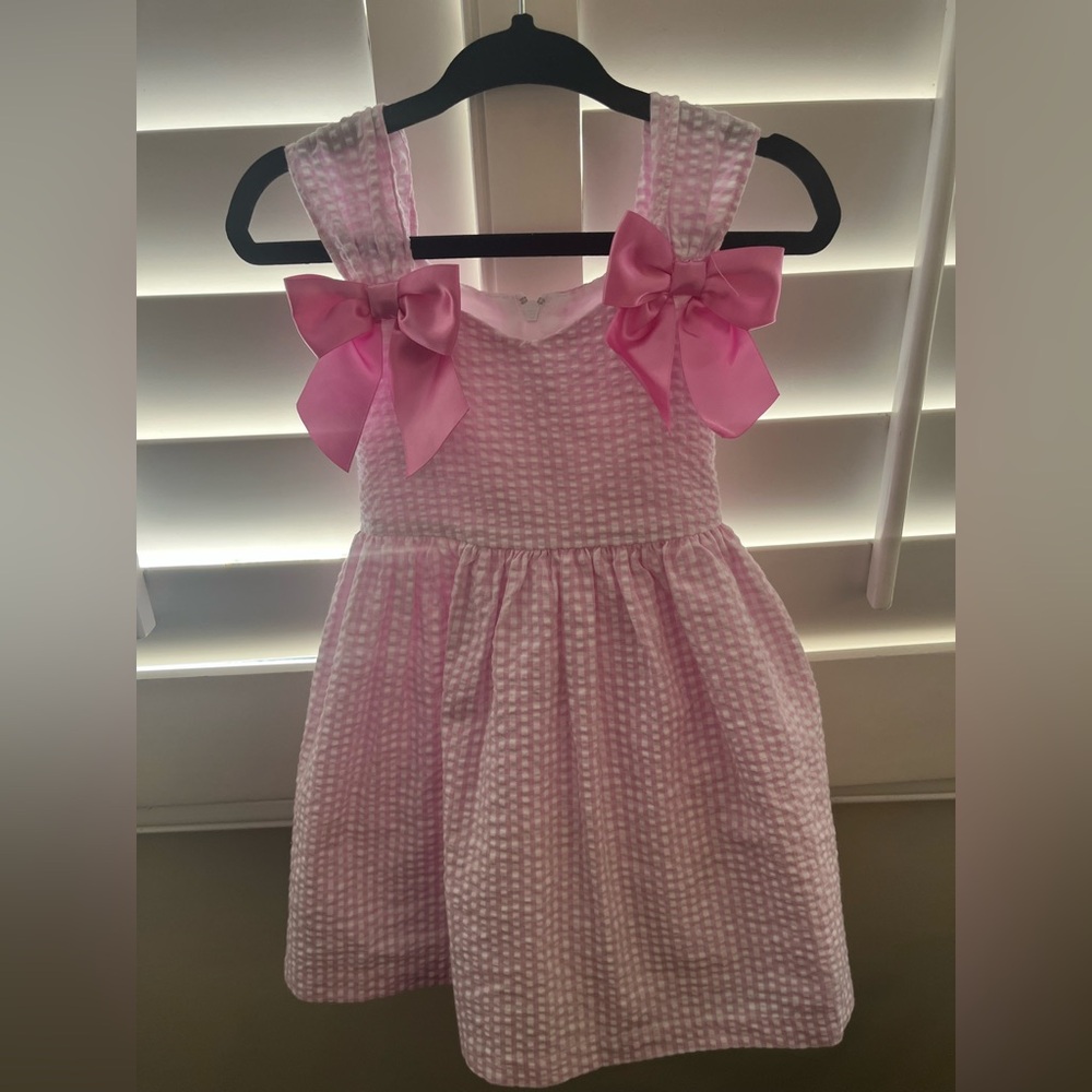 Bonnie Jean Pink Seersucker Dress with Ribbon Bows